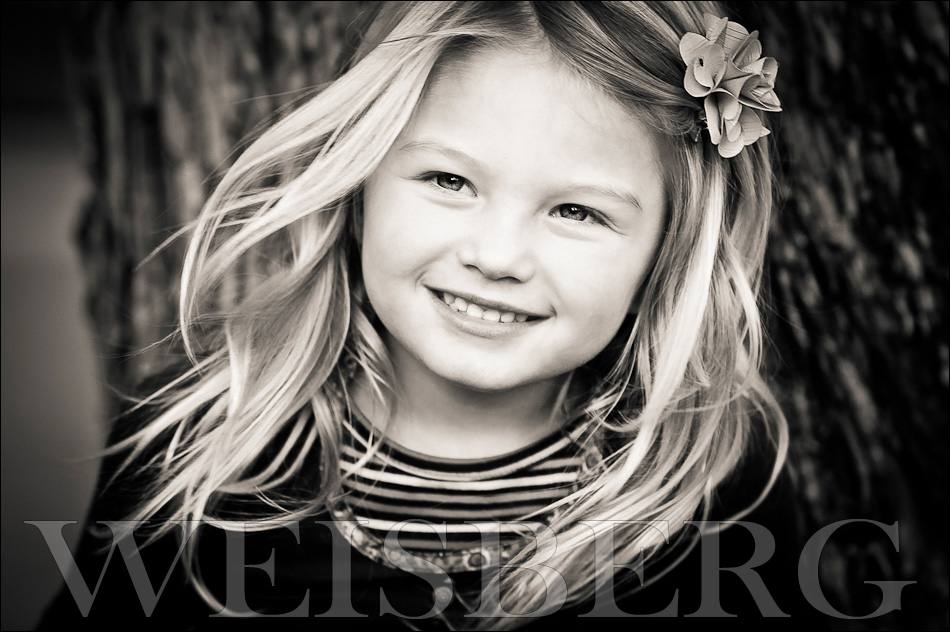 black & white portrait of a four year old girl