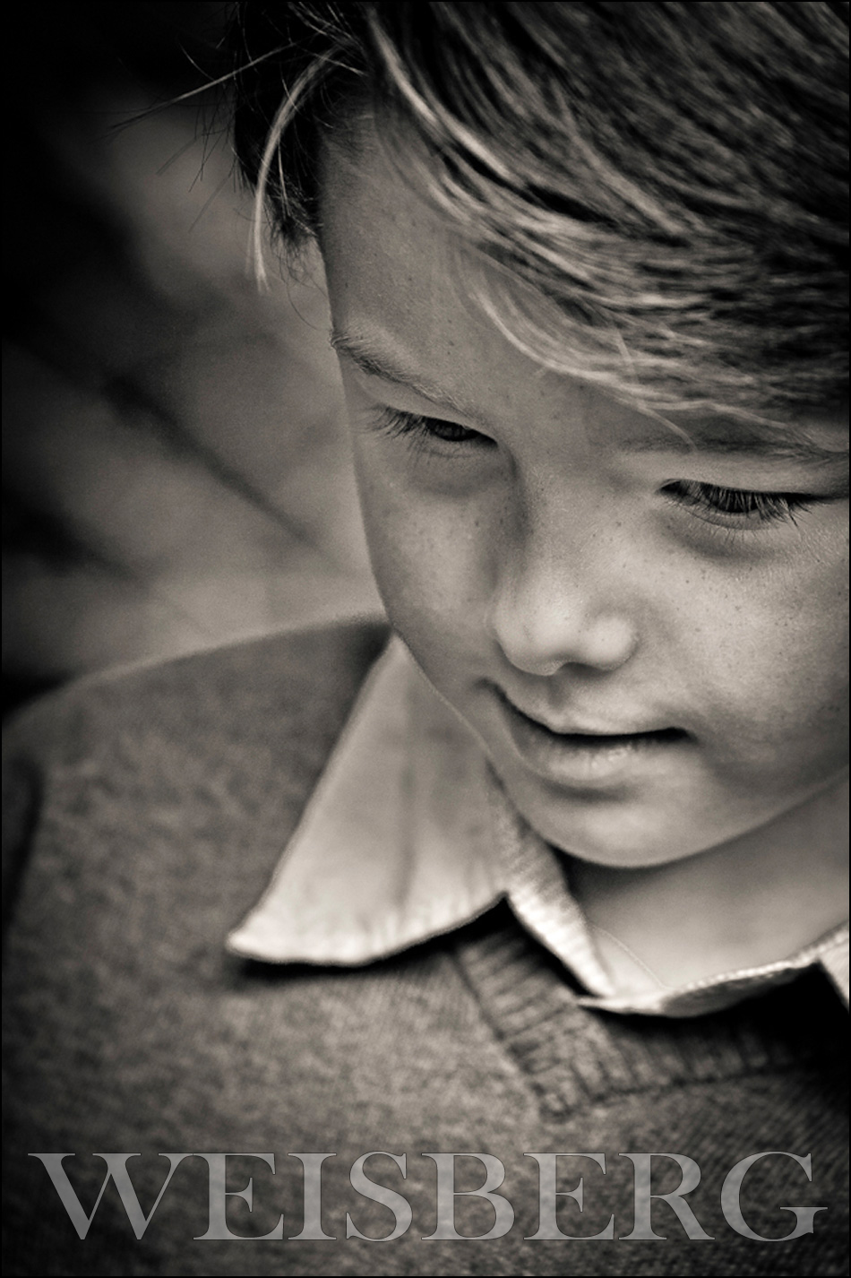 black & white portrait of a 6 year old boy
