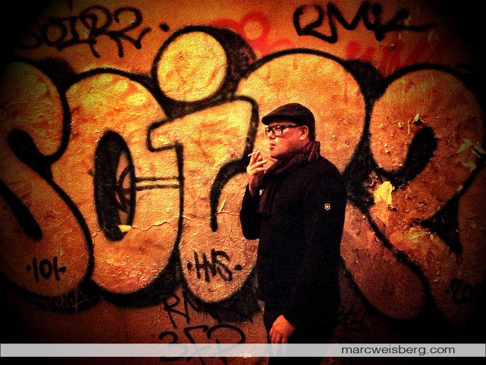 Graffiti portrait, Nightime, Marais, Paris, iPhone 4s