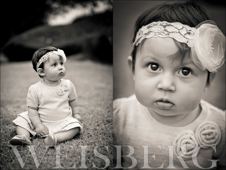 black and white baby portrait outdoors in park orange county ca