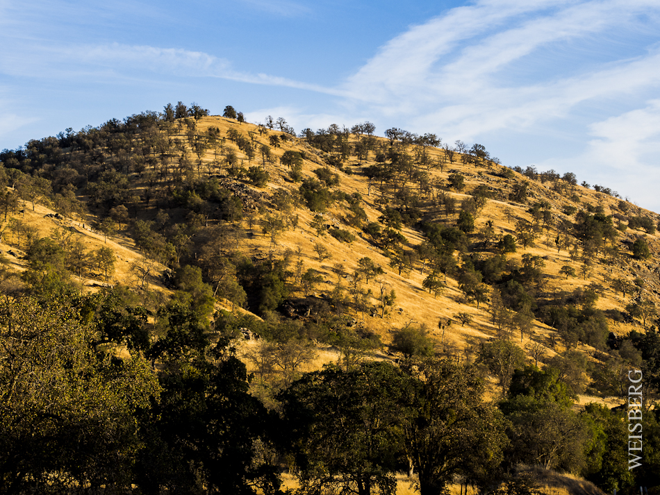 Long shadows on the hills just outside Sequoia National Park, Route 180 South.