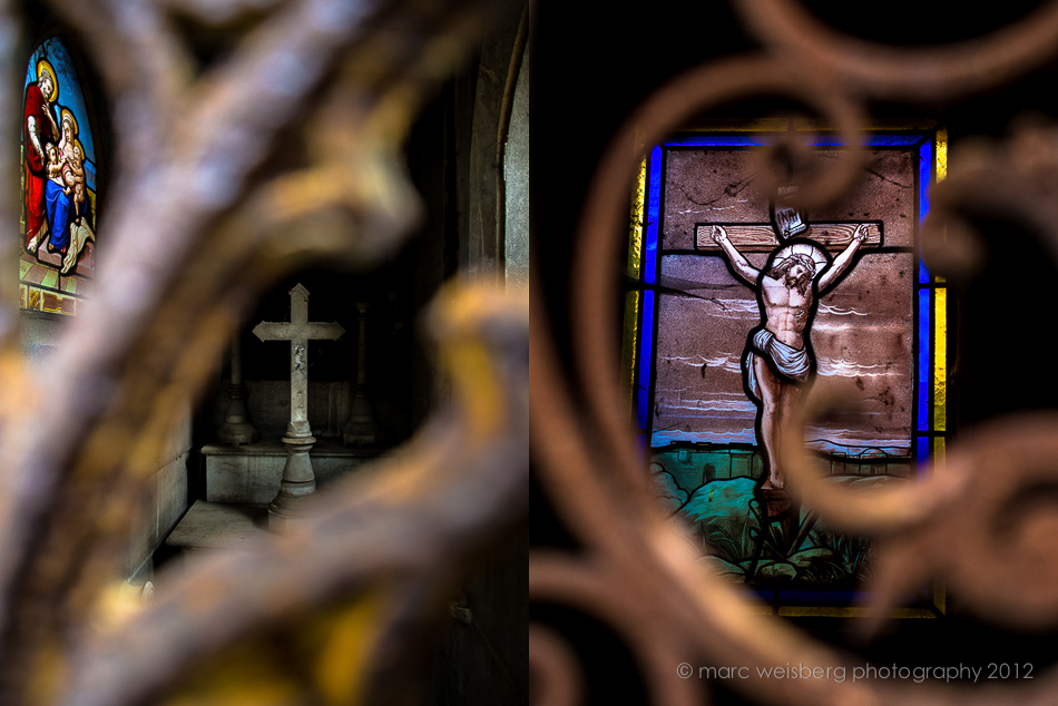 stained glass and iron work, pere lachaise cemetery, paris, pictures