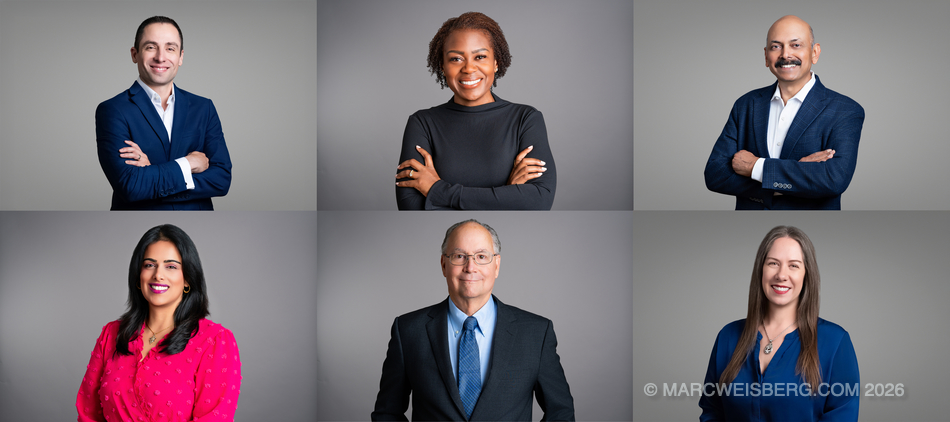 Physician headshots Orange County Irvine — six doctors in business professional attire, group portrait by Marc Weisberg